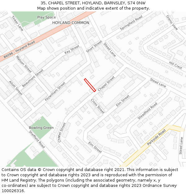 35, CHAPEL STREET, HOYLAND, BARNSLEY, S74 0NW: Location map and indicative extent of plot
