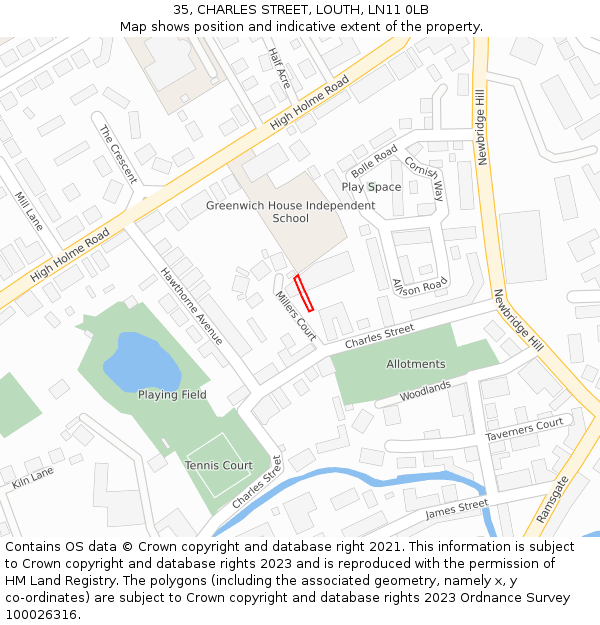 35, CHARLES STREET, LOUTH, LN11 0LB: Location map and indicative extent of plot