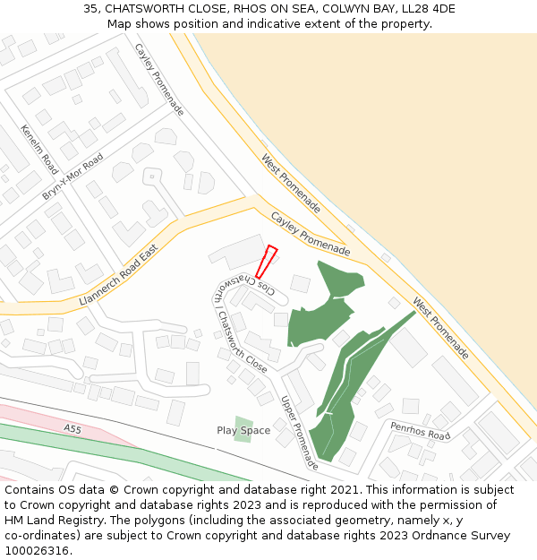 35, CHATSWORTH CLOSE, RHOS ON SEA, COLWYN BAY, LL28 4DE: Location map and indicative extent of plot