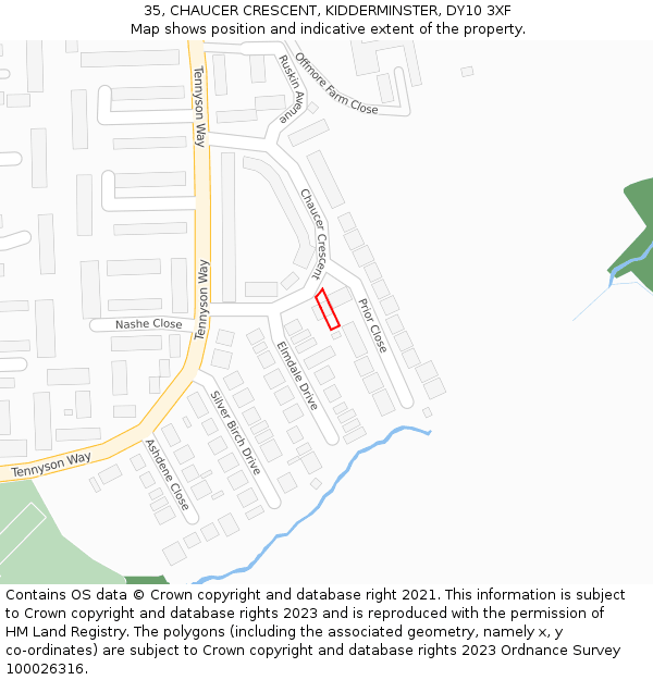 35, CHAUCER CRESCENT, KIDDERMINSTER, DY10 3XF: Location map and indicative extent of plot