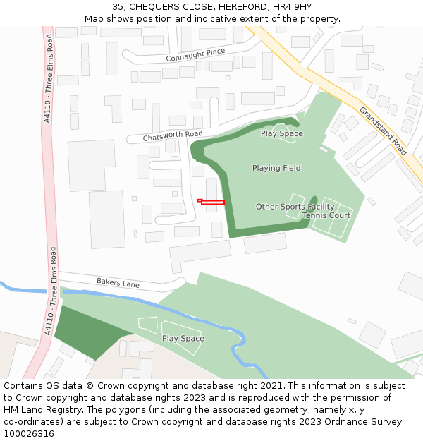 35, CHEQUERS CLOSE, HEREFORD, HR4 9HY: Location map and indicative extent of plot