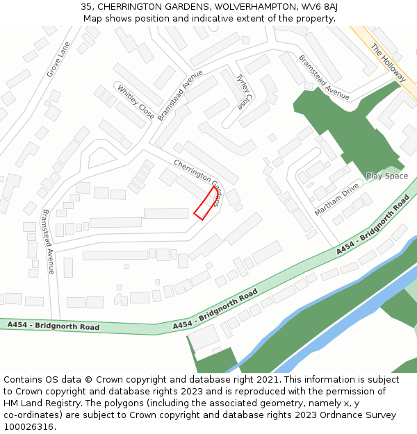 35, CHERRINGTON GARDENS, WOLVERHAMPTON, WV6 8AJ: Location map and indicative extent of plot