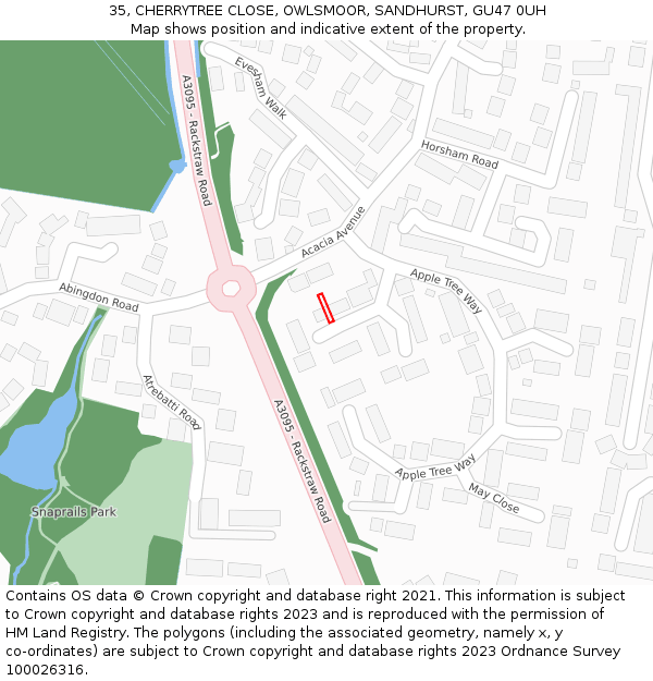 35, CHERRYTREE CLOSE, OWLSMOOR, SANDHURST, GU47 0UH: Location map and indicative extent of plot