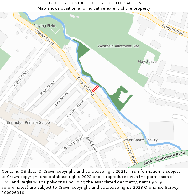 35, CHESTER STREET, CHESTERFIELD, S40 1DN: Location map and indicative extent of plot