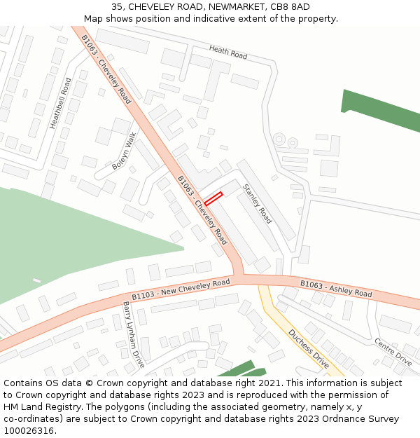 35, CHEVELEY ROAD, NEWMARKET, CB8 8AD: Location map and indicative extent of plot