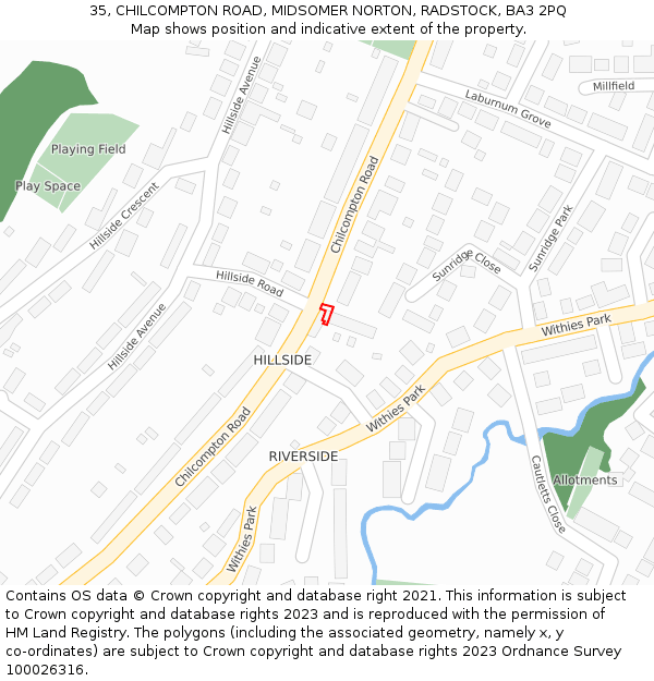 35, CHILCOMPTON ROAD, MIDSOMER NORTON, RADSTOCK, BA3 2PQ: Location map and indicative extent of plot