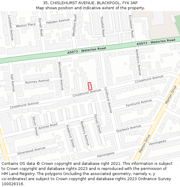 35, CHISLEHURST AVENUE, BLACKPOOL, FY4 3AP: Location map and indicative extent of plot