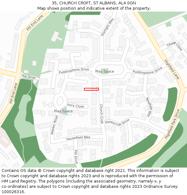 35, CHURCH CROFT, ST ALBANS, AL4 0GN: Location map and indicative extent of plot