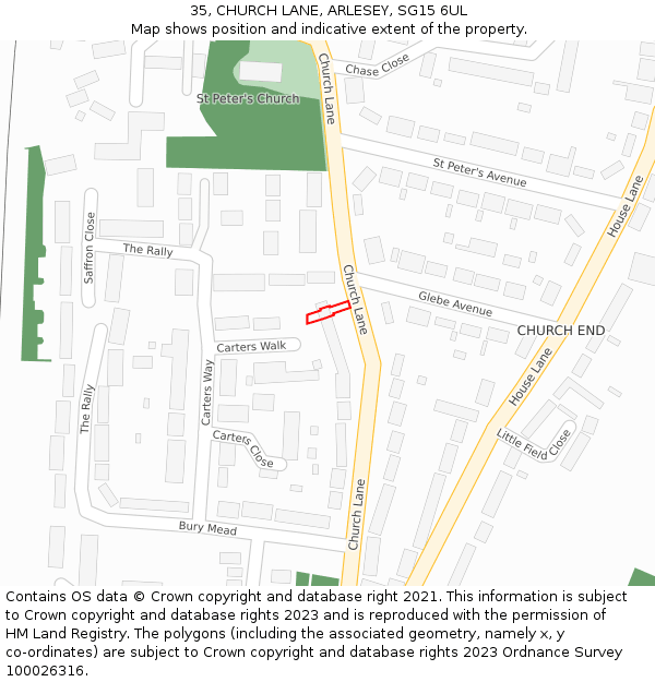 35, CHURCH LANE, ARLESEY, SG15 6UL: Location map and indicative extent of plot