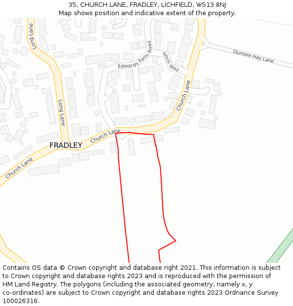 35, CHURCH LANE, FRADLEY, LICHFIELD, WS13 8NJ: Location map and indicative extent of plot