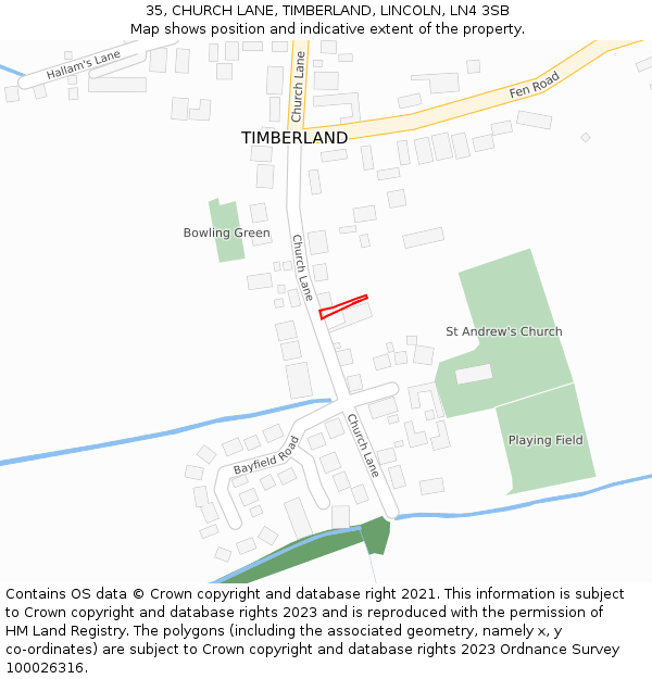 35, CHURCH LANE, TIMBERLAND, LINCOLN, LN4 3SB: Location map and indicative extent of plot