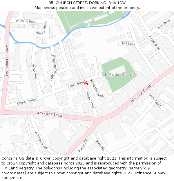 35, CHURCH STREET, DORKING, RH4 1DW: Location map and indicative extent of plot