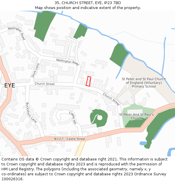 35, CHURCH STREET, EYE, IP23 7BD: Location map and indicative extent of plot