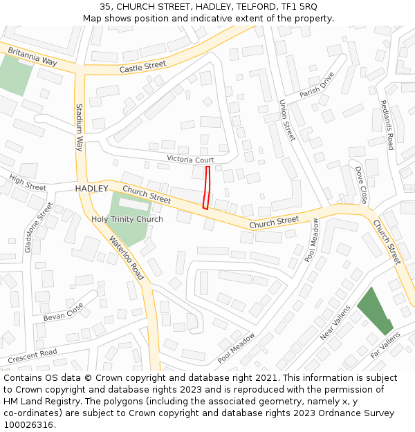35, CHURCH STREET, HADLEY, TELFORD, TF1 5RQ: Location map and indicative extent of plot