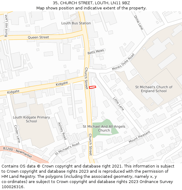 35, CHURCH STREET, LOUTH, LN11 9BZ: Location map and indicative extent of plot