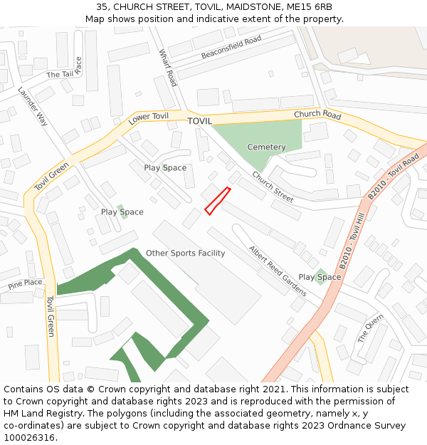 35, CHURCH STREET, TOVIL, MAIDSTONE, ME15 6RB: Location map and indicative extent of plot
