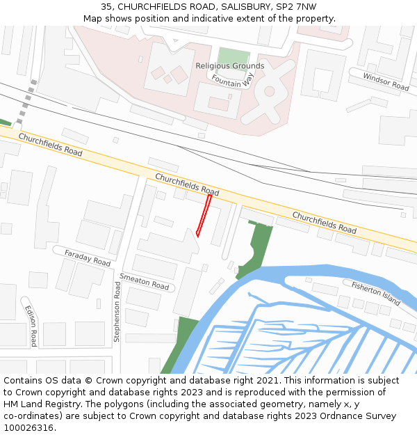 35, CHURCHFIELDS ROAD, SALISBURY, SP2 7NW: Location map and indicative extent of plot