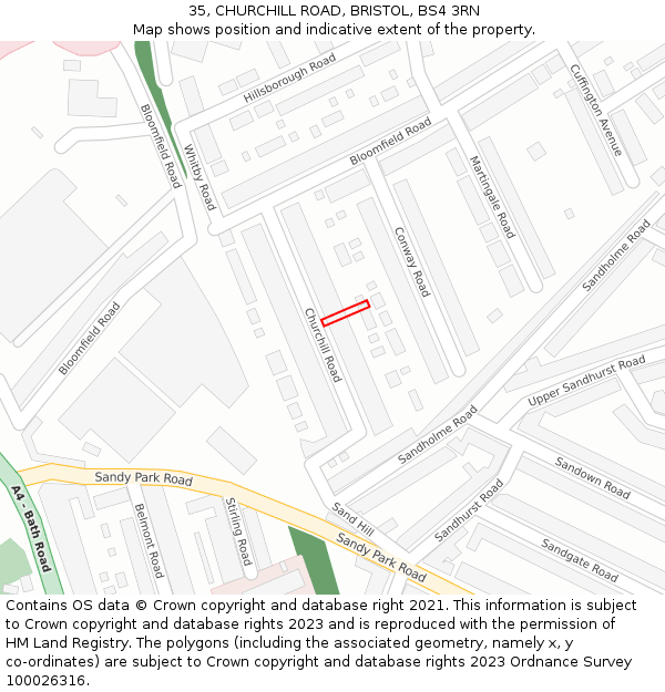 35, CHURCHILL ROAD, BRISTOL, BS4 3RN: Location map and indicative extent of plot