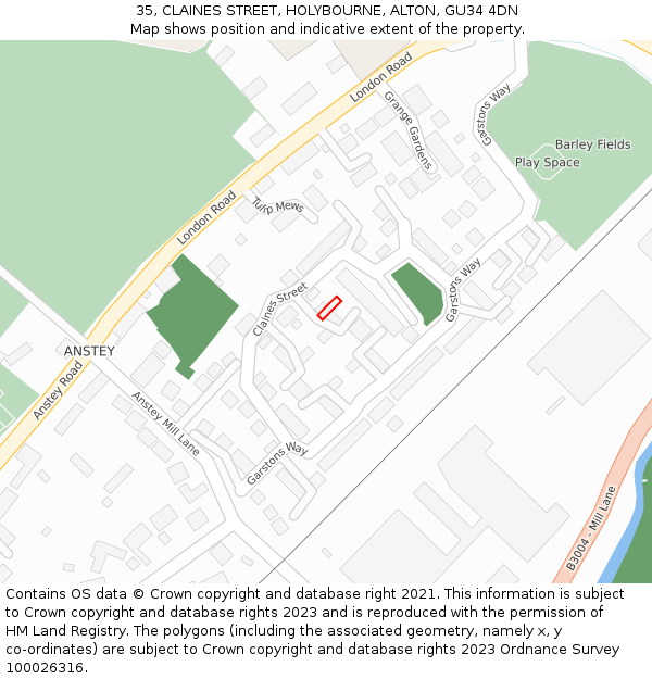 35, CLAINES STREET, HOLYBOURNE, ALTON, GU34 4DN: Location map and indicative extent of plot