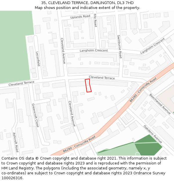 35, CLEVELAND TERRACE, DARLINGTON, DL3 7HD: Location map and indicative extent of plot