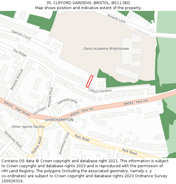 35, CLIFFORD GARDENS, BRISTOL, BS11 0ED: Location map and indicative extent of plot
