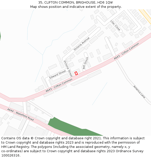 35, CLIFTON COMMON, BRIGHOUSE, HD6 1QW: Location map and indicative extent of plot