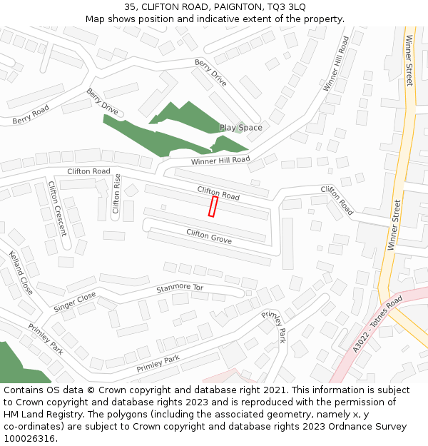 35, CLIFTON ROAD, PAIGNTON, TQ3 3LQ: Location map and indicative extent of plot