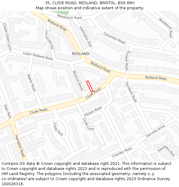 35, CLYDE ROAD, REDLAND, BRISTOL, BS6 6RH: Location map and indicative extent of plot