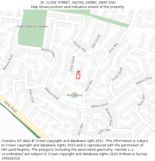 35, CLYDE STREET, HILTON, DERBY, DE65 5ND: Location map and indicative extent of plot
