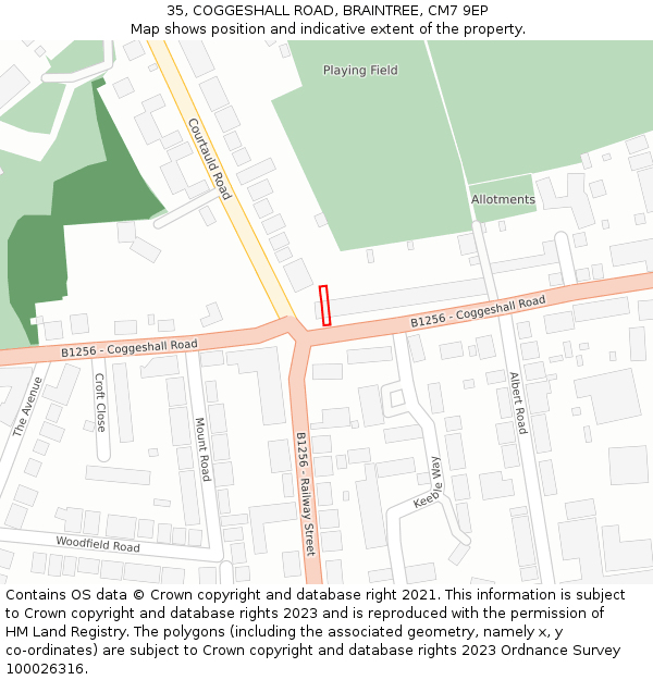 35, COGGESHALL ROAD, BRAINTREE, CM7 9EP: Location map and indicative extent of plot