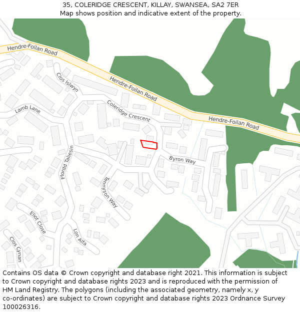 35, COLERIDGE CRESCENT, KILLAY, SWANSEA, SA2 7ER: Location map and indicative extent of plot