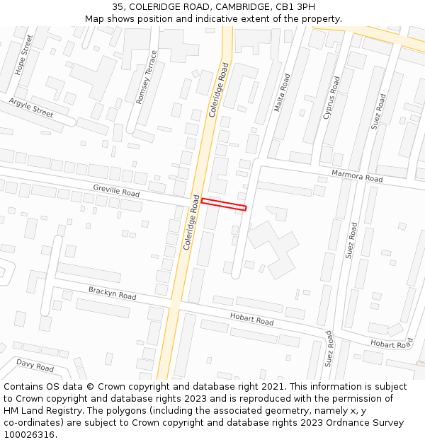 35, COLERIDGE ROAD, CAMBRIDGE, CB1 3PH: Location map and indicative extent of plot