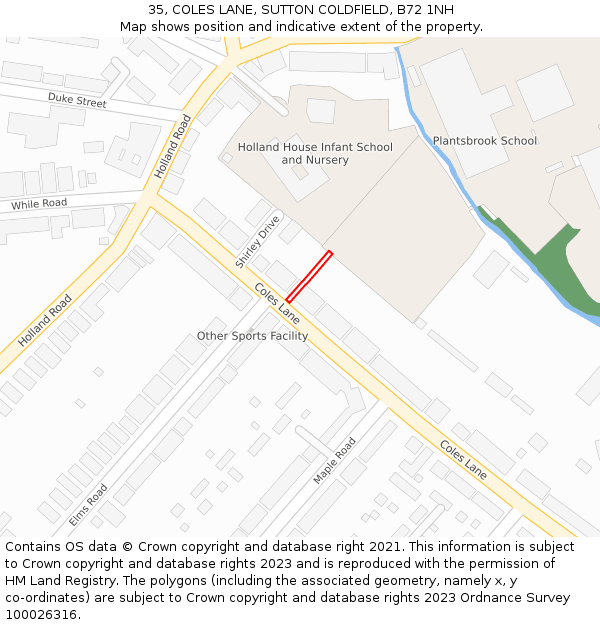 35, COLES LANE, SUTTON COLDFIELD, B72 1NH: Location map and indicative extent of plot