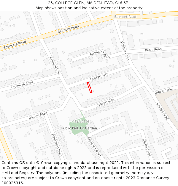 35, COLLEGE GLEN, MAIDENHEAD, SL6 6BL: Location map and indicative extent of plot