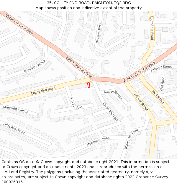 35, COLLEY END ROAD, PAIGNTON, TQ3 3DG: Location map and indicative extent of plot