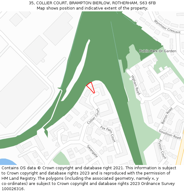 35, COLLIER COURT, BRAMPTON BIERLOW, ROTHERHAM, S63 6FB: Location map and indicative extent of plot