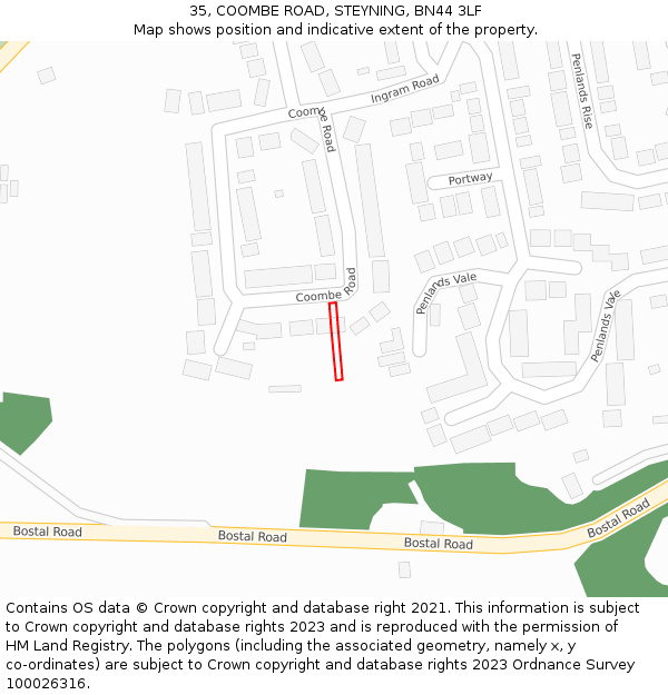 35, COOMBE ROAD, STEYNING, BN44 3LF: Location map and indicative extent of plot
