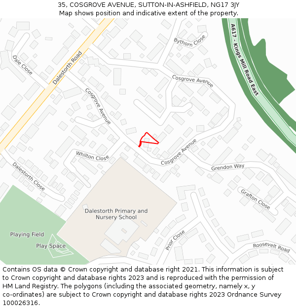 35, COSGROVE AVENUE, SUTTON-IN-ASHFIELD, NG17 3JY: Location map and indicative extent of plot