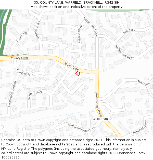 35, COUNTY LANE, WARFIELD, BRACKNELL, RG42 3JH: Location map and indicative extent of plot