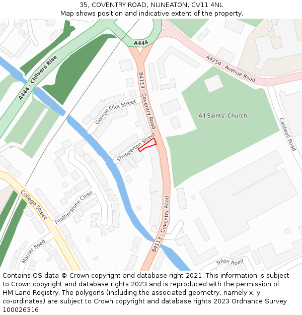 35, COVENTRY ROAD, NUNEATON, CV11 4NL: Location map and indicative extent of plot