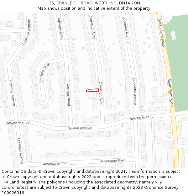 35, CRANLEIGH ROAD, WORTHING, BN14 7QN: Location map and indicative extent of plot