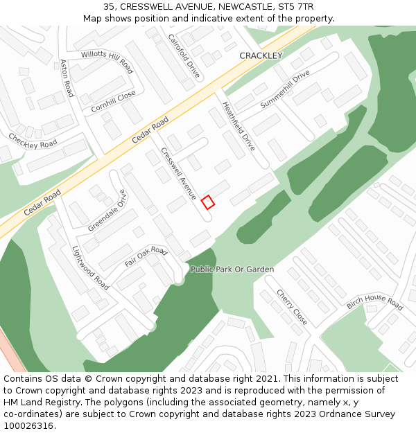 35, CRESSWELL AVENUE, NEWCASTLE, ST5 7TR: Location map and indicative extent of plot
