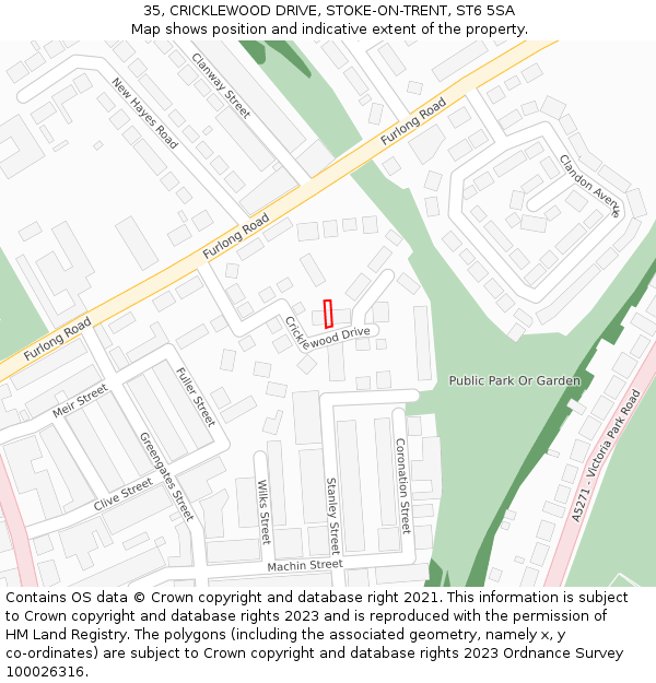 35, CRICKLEWOOD DRIVE, STOKE-ON-TRENT, ST6 5SA: Location map and indicative extent of plot