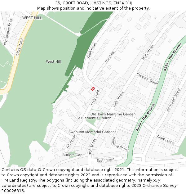 35, CROFT ROAD, HASTINGS, TN34 3HJ: Location map and indicative extent of plot