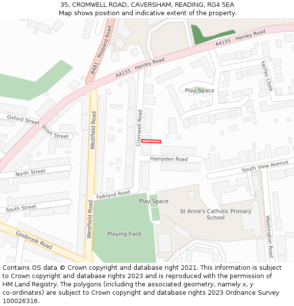 35, CROMWELL ROAD, CAVERSHAM, READING, RG4 5EA: Location map and indicative extent of plot