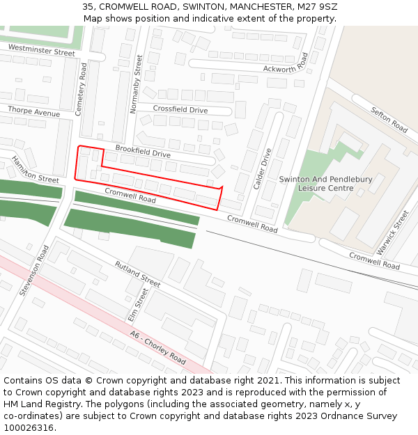 35, CROMWELL ROAD, SWINTON, MANCHESTER, M27 9SZ: Location map and indicative extent of plot
