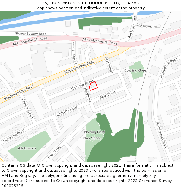 35, CROSLAND STREET, HUDDERSFIELD, HD4 5AU: Location map and indicative extent of plot