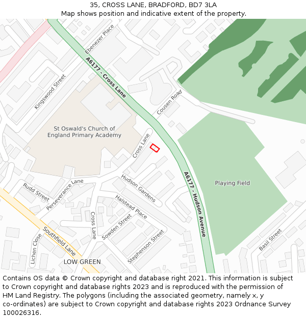 35, CROSS LANE, BRADFORD, BD7 3LA: Location map and indicative extent of plot