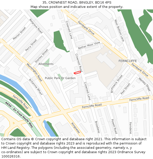 35, CROWNEST ROAD, BINGLEY, BD16 4PS: Location map and indicative extent of plot