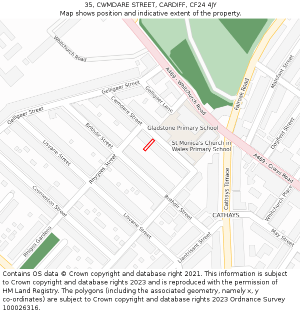 35, CWMDARE STREET, CARDIFF, CF24 4JY: Location map and indicative extent of plot